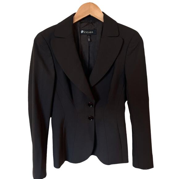 ESCADA Black Blazer Jacket Single Breasted Wool Career Slim Tailored 34 EUC - Picture 7 of 7